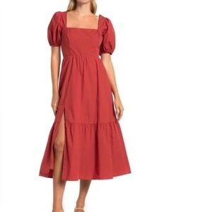ASTR the Label Rust Poplin Tiered Midi Dress